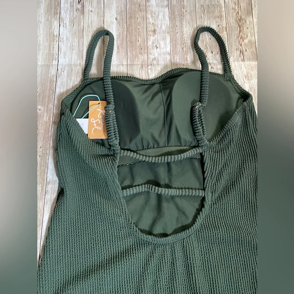 🆕 Kona Sol Women’s Pucker Textured Square Neck High Coverage One Piece Swimsuit - Picture 7 of 12